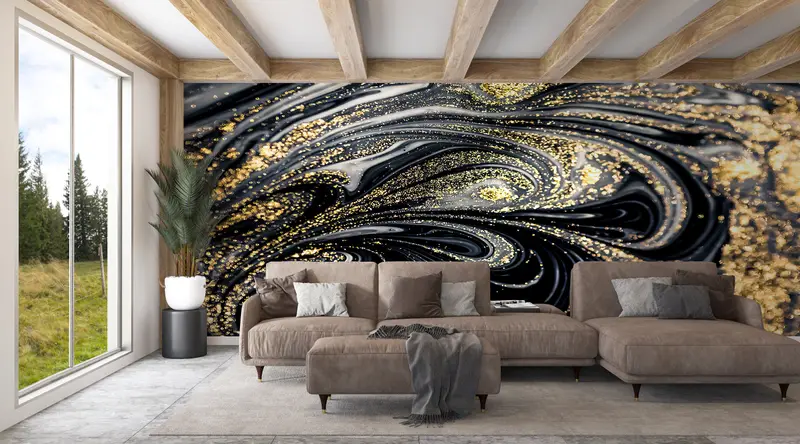 Pırıltılı Çağdaş Lüks Altın Mermer Baskılı Duvar Kağıdı