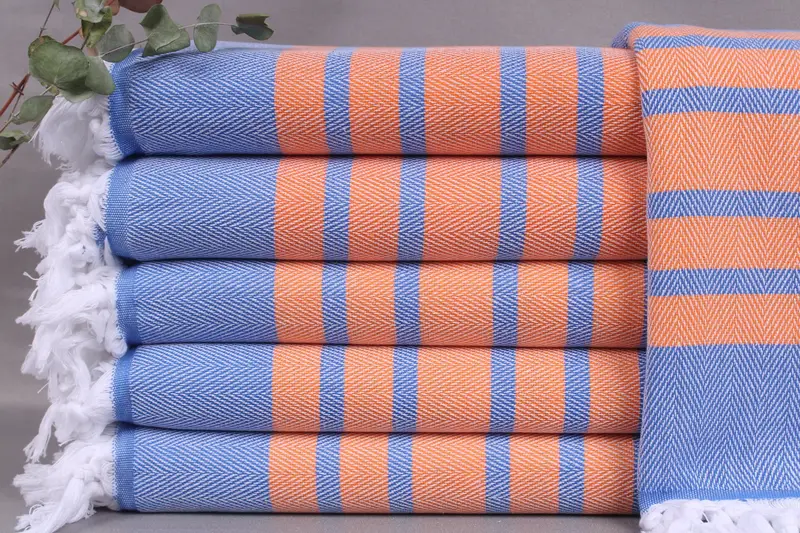 Turkish Towel Personalized Bridesmaid Gift Sax Blue-Orange, 36x67 Inches