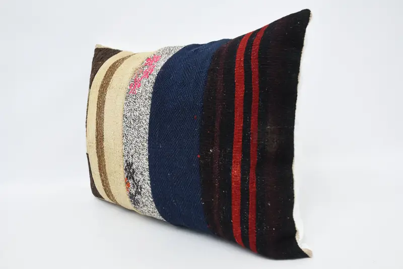 Turkish Pillow, Chair Pillow Case, Cushion, Ikat Pillow Case, Vintage Kilim Pillow, Kilim Pillow Cover, 20x28 Blue Pillow - 4