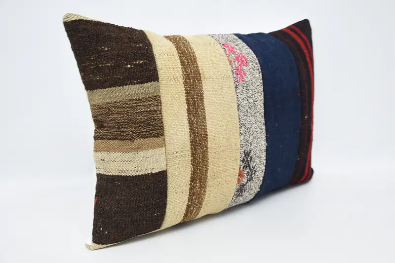 Turkish Pillow, Chair Pillow Case, Cushion, Ikat Pillow Case, Vintage Kilim Pillow, Kilim Pillow Cover, 20x28 Blue Pillow - 3