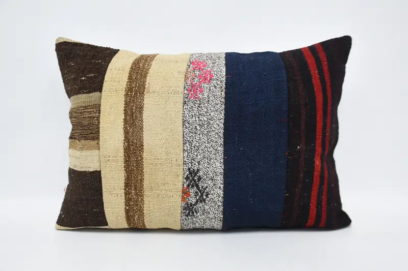 Turkish Pillow, Chair Pillow Case, Cushion, Ikat Pillow Case, Vintage Kilim Pillow, Kilim Pillow Cover, 20x28 Blue Pillow - 1