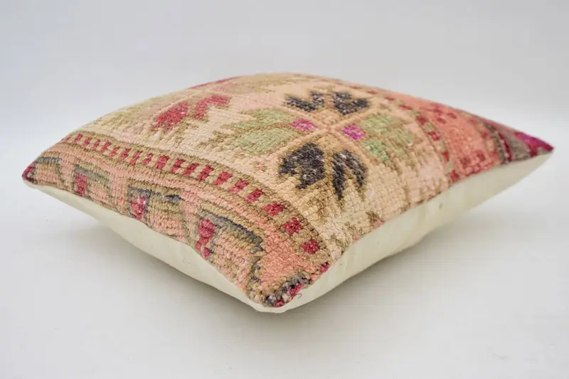 Boho Pillow Sham Cover, Interior Designer Pillow, Throw Kilim Pillow, Neutral Throw Pillow Case, Pillow Cover, 16x16 Orange Cushion - 8