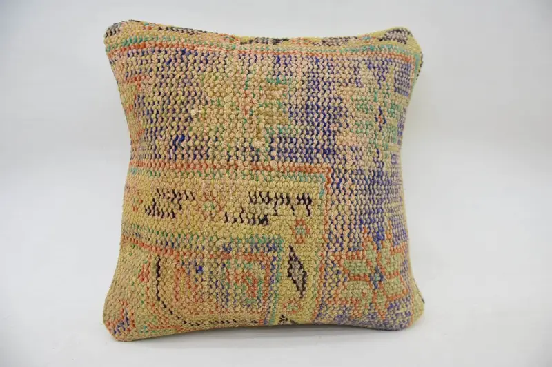 Boho Pillow Sham Cover, Interior Designer Pillow, Throw Kilim Pillow, Neutral Throw Pillow Case, Pillow Cover, 16x16 Orange Cushion - 1