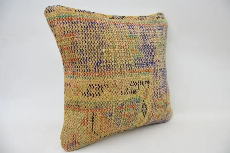 Boho Pillow Sham Cover, Interior Designer Pillow, Throw Kilim Pillow, Neutral Throw Pillow Case, Pillow Cover, 16x16 Orange Cushion - 2