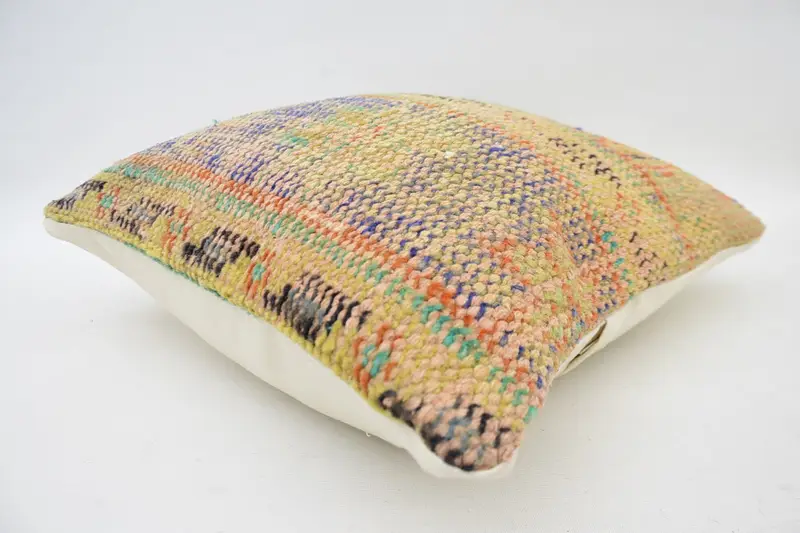 Boho Pillow Sham Cover, Interior Designer Pillow, Throw Kilim Pillow, Neutral Throw Pillow Case, Pillow Cover, 16x16 Orange Cushion - 6