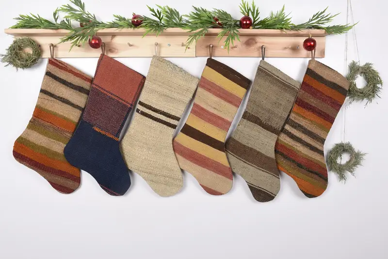 Beige Christmas Ornaments Stocking, 19-Inch Wide Festive Stocking