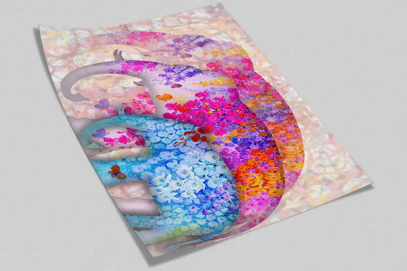 Floral Elephant Digital Paper, Trendy Paper Craft, Floral Three Elephants Wall Decals, Animal Wall Paper, Self Adhesive Paper, Abstract Art, - 8
