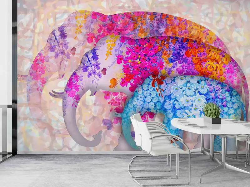 Floral Elephant Digital Paper, Trendy Paper Craft, Floral Three Elephants Wall Decals, Animal Wall Paper, Self Adhesive Paper, Abstract Art, - 3