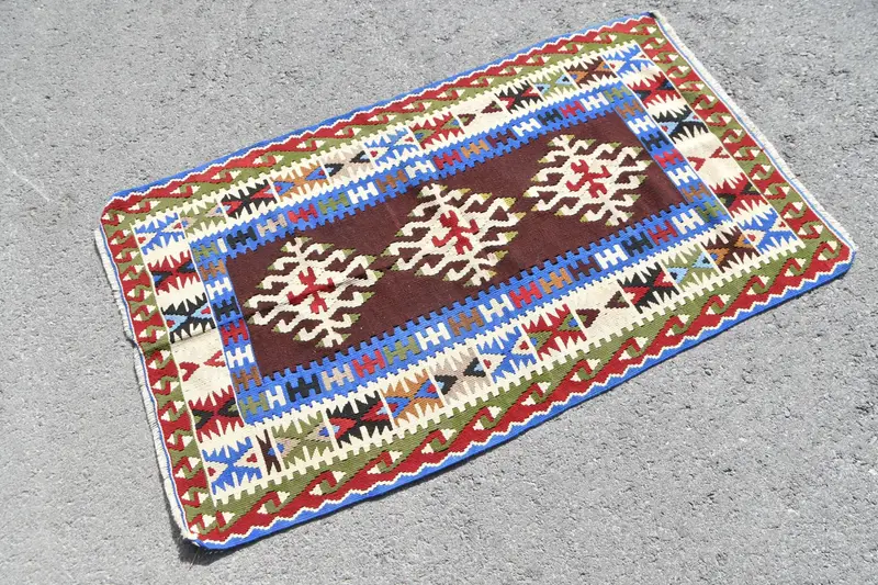 2.8x4.6 ft Vintage Küçük Halı, Türk Mavisi Çiçekli Halı - 1