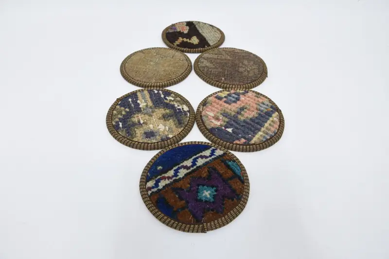 Bohemian Blue and Brown Coasters, Round Non-Slip Coasters