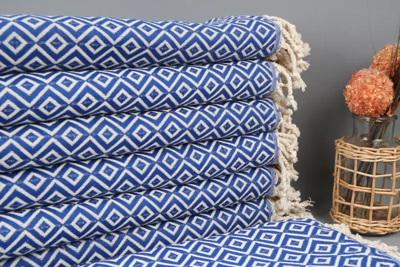 Embroidered Beach Towel Personalized Sax Blue Organic Cotton, 40x71 Inches