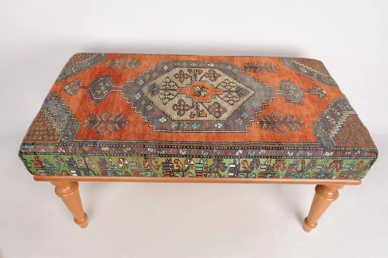 Modular Red & Bronze Kilim-Inspired Ottoman, Sofa Set Ottoman