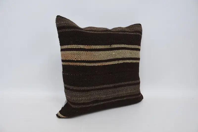 18x18 Brown Pillow Cover, Cushion Cover, Kilim Cushion Sham, Decorative Pillow, Turkish Pillow, Natural Pillow, Gift Pillow - 3