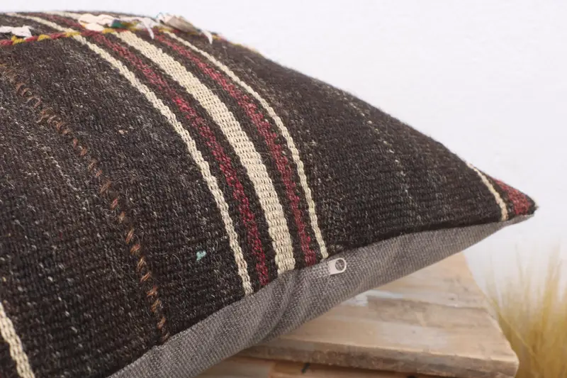 Turkish Kilim Pillow, Turkish Pillow, Cushion, Vintage Kilim Pillow Pillow Cover, Boho Pillow Sham Cover, 18x18 Brown Pillow, Floor Pillow Case - 6