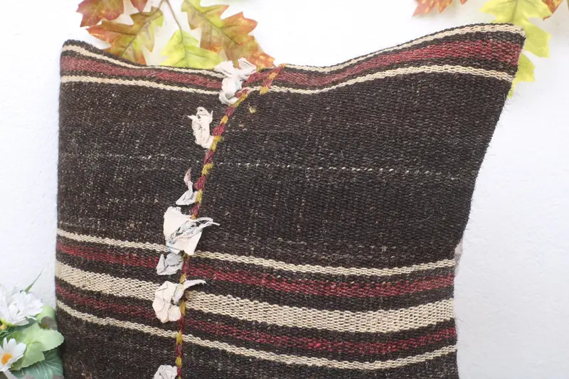 Turkish Kilim Pillow, Turkish Pillow, Cushion, Vintage Kilim Pillow Pillow Cover, Boho Pillow Sham Cover, 18x18 Brown Pillow, Floor Pillow Case - 5