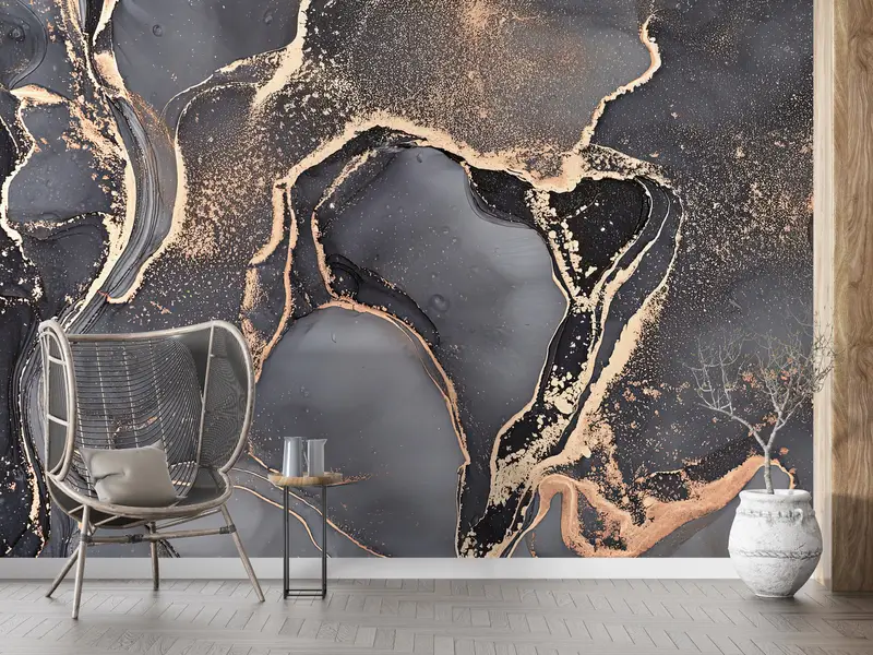 Modern Wall Paper, Gray And Gold Marble, Paper Wall Art, Custom Wall Paper, Gray Marble Wall Print, Marble Wall Paper, - 6