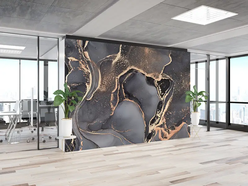 Modern Wall Paper, Gray And Gold Marble, Paper Wall Art, Custom Wall Paper, Gray Marble Wall Print, Marble Wall Paper, - 5