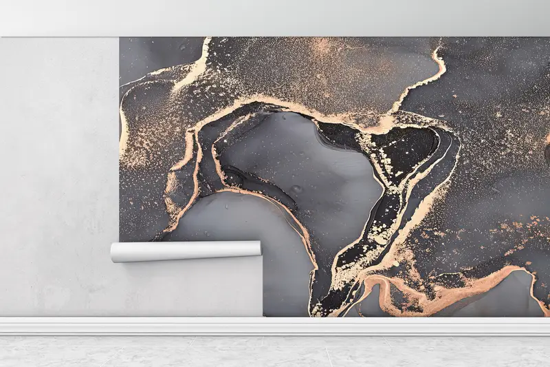 Modern Wall Paper, Gray And Gold Marble, Paper Wall Art, Custom Wall Paper, Gray Marble Wall Print, Marble Wall Paper, - 1