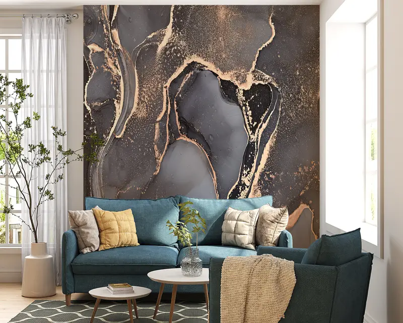 Modern Wall Paper, Gray And Gold Marble, Paper Wall Art, Custom Wall Paper, Gray Marble Wall Print, Marble Wall Paper, - 10