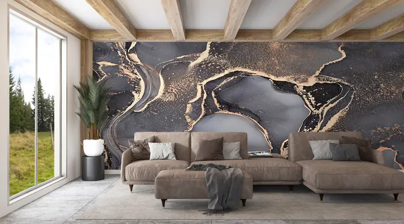 Modern Wall Paper, Gray And Gold Marble, Paper Wall Art, Custom Wall Paper, Gray Marble Wall Print, Marble Wall Paper, - 2