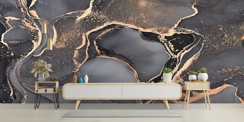 Modern Wall Paper, Gray And Gold Marble, Paper Wall Art, Custom Wall Paper, Gray Marble Wall Print, Marble Wall Paper, - 3