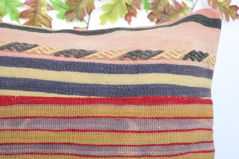Farmhouse Cushion, Turkish Kilim Pillow, Pillow, Antique Pillows, Ethnical Kilim Rug Pillow, Colorful Pillow Case, 24x24 Beige Pillow Sham - 5