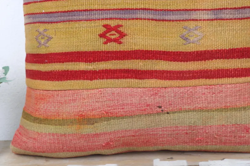 Farmhouse Cushion, Turkish Kilim Pillow, Pillow, Antique Pillows, Ethnical Kilim Rug Pillow, Colorful Pillow Case, 24x24 Beige Pillow Sham - 3