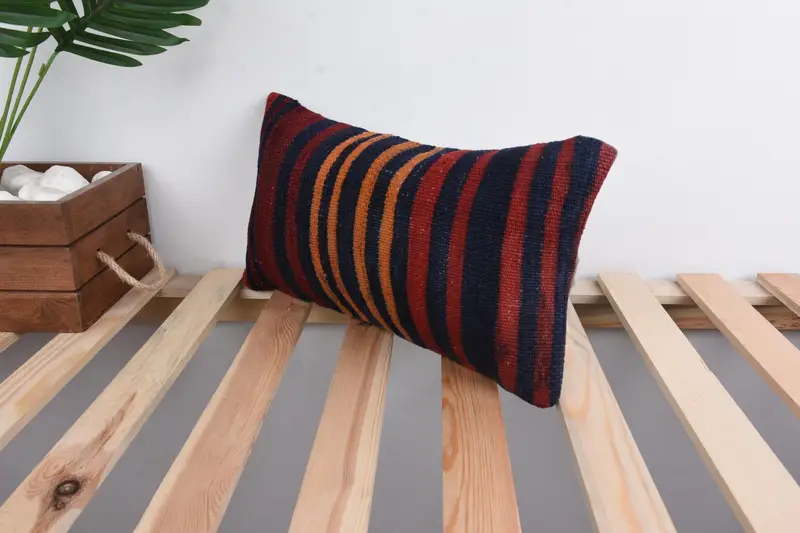 Vintage Kilim Pillow, Pillow Sham, Gift Pillow, 8x16 Red Cushion Case, Boho Pillow Sham Cover, Tribal Pillow Sham, Pastel Pillow Cover, Sofa Cushion - 5
