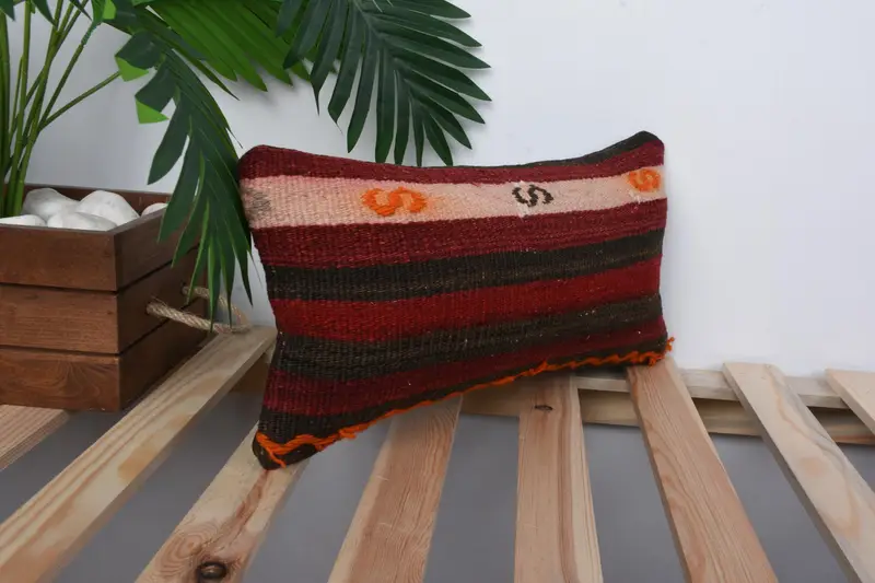Boho Pillow Sham Cover, 8x16 Brown Cushion, Tapestry Pillow Case, Handmade Kilim Cushion, Turkish Kilim Pillow, Cushion Cover - 4