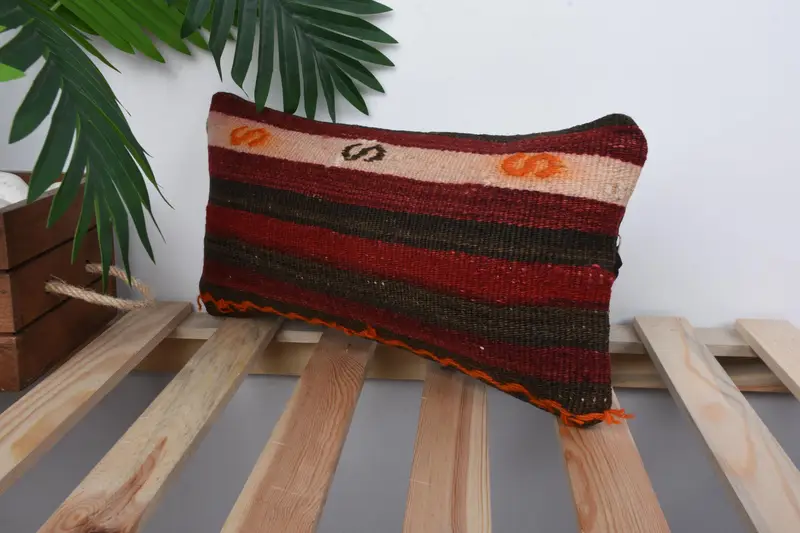 Boho Pillow Sham Cover, 8x16 Brown Cushion, Tapestry Pillow Case, Handmade Kilim Cushion, Turkish Kilim Pillow, Cushion Cover - 5