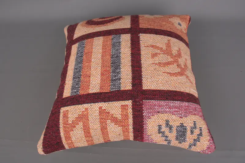 Antique Pillows, Gift Pillow, Throw Kilim Pillow, Turkish Corner Pillow Case, Pillow Sham, Yoga Cushion, 18x18 Red Cushion Cover - 6