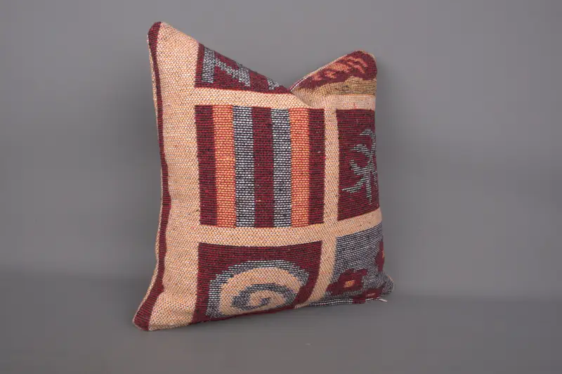Antique Pillows, Gift Pillow, Throw Kilim Pillow, Turkish Corner Pillow Case, Pillow Sham, Yoga Cushion, 18x18 Red Cushion Cover - 1
