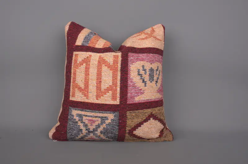 Antique Pillows, Gift Pillow, Throw Kilim Pillow, Turkish Corner Pillow Case, Pillow Sham, Yoga Cushion, 18x18 Red Cushion Cover - 7