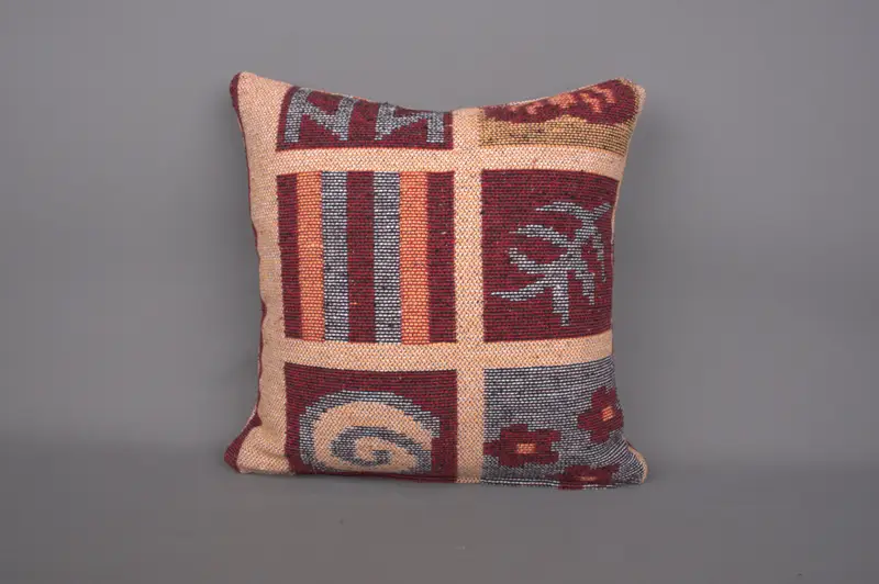 Antique Pillows, Gift Pillow, Throw Kilim Pillow, Turkish Corner Pillow Case, Pillow Sham, Yoga Cushion, 18x18 Red Cushion Cover - 3