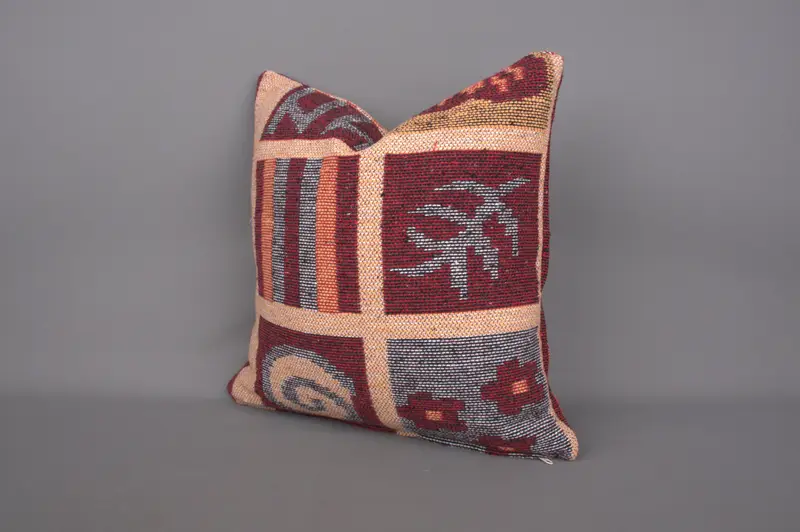 Antique Pillows, Gift Pillow, Throw Kilim Pillow, Turkish Corner Pillow Case, Pillow Sham, Yoga Cushion, 18x18 Red Cushion Cover - 2