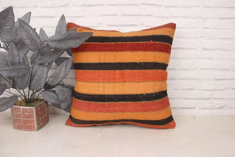 Pillow for Couch, Toss Cushion Cover, 20x20 Orange Pillow Cover, Cushion Cover, Throw Kilim Pillow, Home Decor Pillow, Bolster Throw Pillow - 1