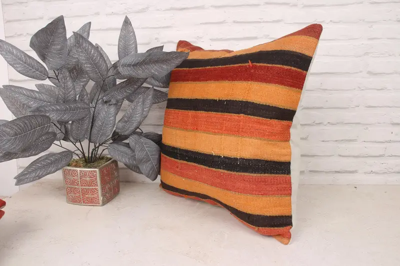 Pillow for Couch, Toss Cushion Cover, 20x20 Orange Pillow Cover, Cushion Cover, Throw Kilim Pillow, Home Decor Pillow, Bolster Throw Pillow - 4
