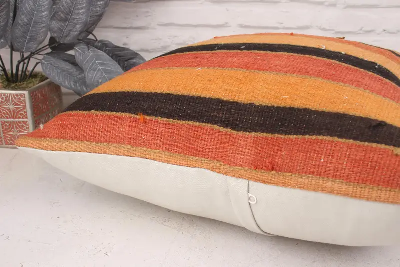 Pillow for Couch, Toss Cushion Cover, 20x20 Orange Pillow Cover, Cushion Cover, Throw Kilim Pillow, Home Decor Pillow, Bolster Throw Pillow - 6