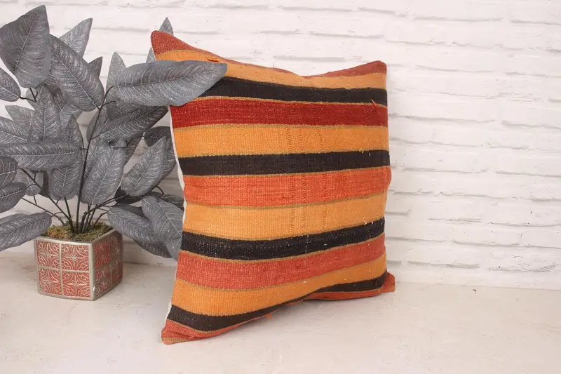 Pillow for Couch, Toss Cushion Cover, 20x20 Orange Pillow Cover, Cushion Cover, Throw Kilim Pillow, Home Decor Pillow, Bolster Throw Pillow - 3