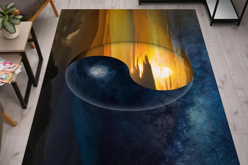 エレガントなプリントラグ: モダンなデザインの陰陽調和