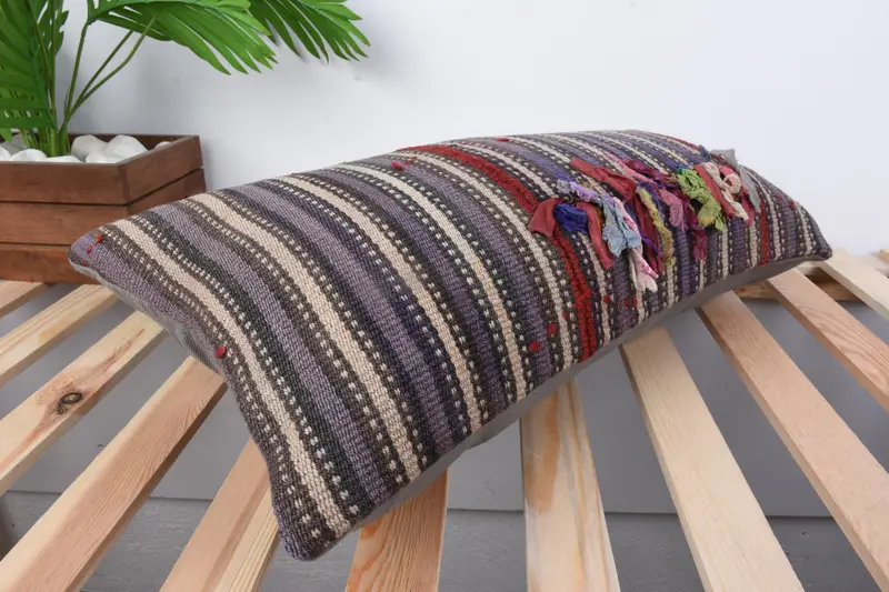 Boho Pillow, Sofa Cushion Cover, Handmade Throw Pillow, Pillow Sham, Interior Designer Pillow, Gift Pillow, 12x24 Blue Cushion, Bed Cushion Case - 6