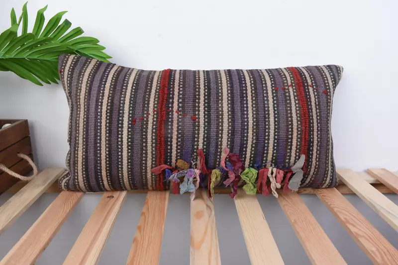 Boho Pillow, Sofa Cushion Cover, Handmade Throw Pillow, Pillow Sham, Interior Designer Pillow, Gift Pillow, 12x24 Blue Cushion, Bed Cushion Case - 1