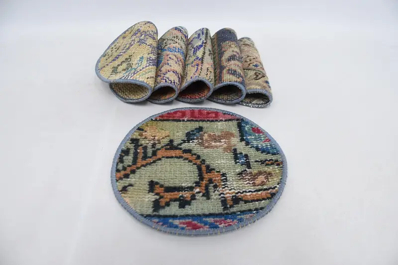 Manteles individuales bohemios con círculos verdes y bronce, manteles individuales bohemios de algodón y lana