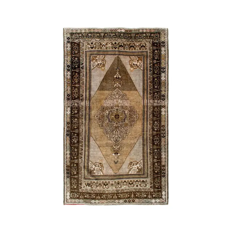 Vintage Rug, 5.9x10 ft Turkish Rug, Brown Beige Oriental Wool Rug - 1