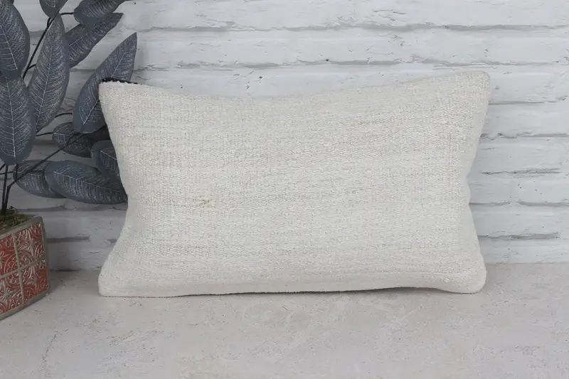 Patio Pillow Case, Vintage Kilim Pillow, Pillow Case, Turkish Kilim Pillow, Kilim Pillow Cover, 12x20 White Cushion Cover - 1