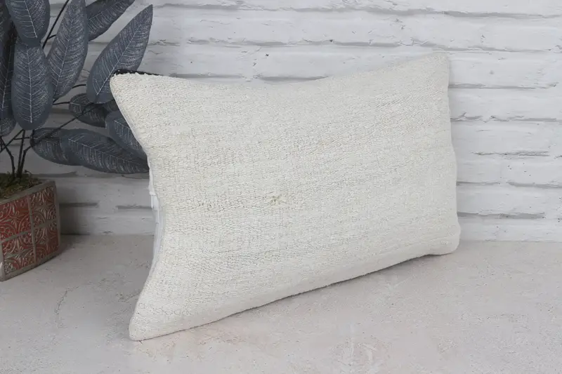 Patio Pillow Case, Vintage Kilim Pillow, Pillow Case, Turkish Kilim Pillow, Kilim Pillow Cover, 12x20 White Cushion Cover - 3