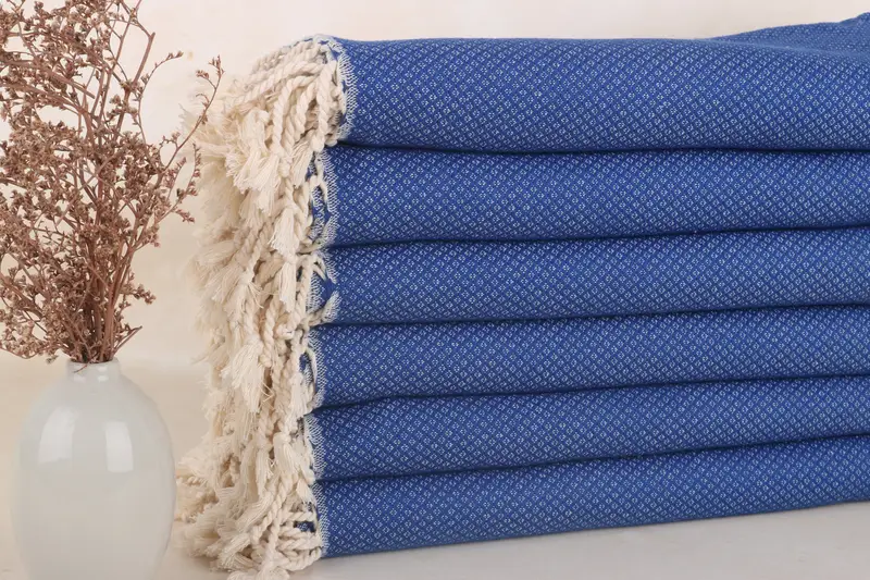 Türk Plaj Havlusu Monogram Geometrik Saks Mavi, 38x63 İnç