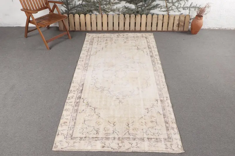 Alfombra Hecha a Mano en Beige y Marrón, 1,2x2,5m Diseño Abstracto