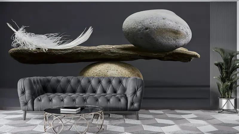 Balance of Stone and Feather, Paper Wall Art, Modern Wall Paper, Wall Paper Peel and Stick, Balance of Stone and Feather Wall Print, - 8