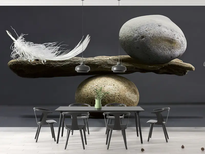 Balance of Stone and Feather, Paper Wall Art, Modern Wall Paper, Wall Paper Peel and Stick, Balance of Stone and Feather Wall Print, - 3